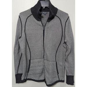Eddie Bauer Women's Charcoal Gray/White Front Zip Sweater Size XL